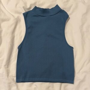 Zara Blue High Neck Sleeveless Tank Top